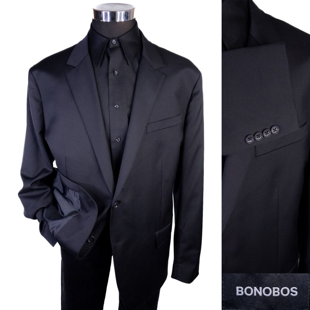 Bonobos Blazer Sport Coat 48R Solid Black Wool Stretch Slim Fit 2 Button NWOT